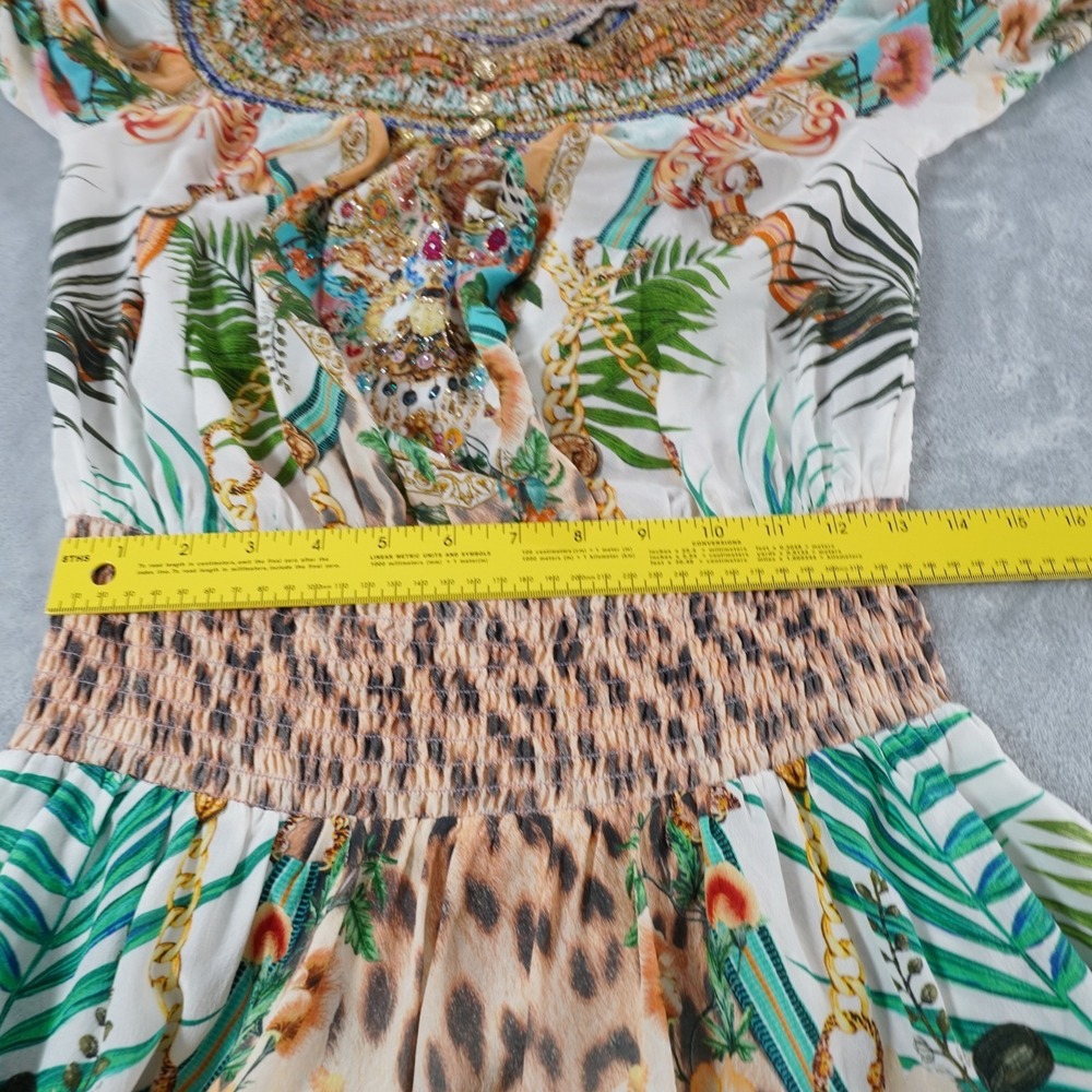 Camilla Silk Off Shoulder Embellished Mini Dress Animal Tropical Sz M Resort - Picture 9 of 16